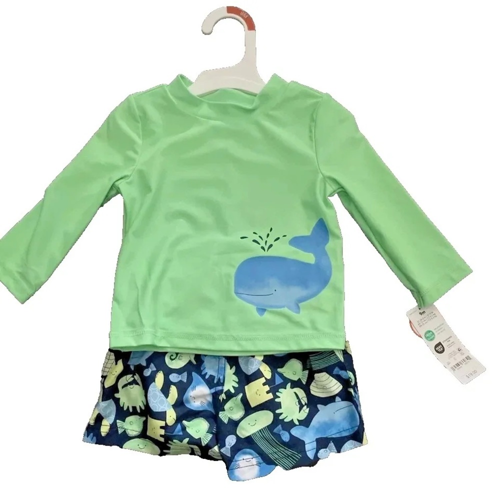Just One You by Carter’s 2-Piece Swim Set – Green Whale – Size 3M – UPF 50+